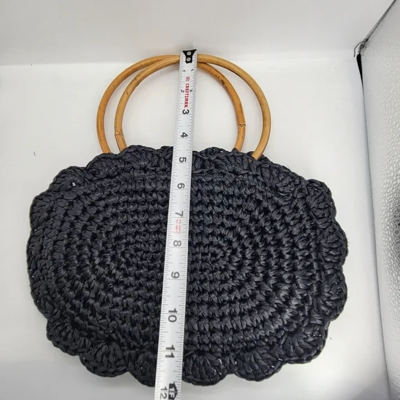 Vintage SIROCCO Purse Made in Italy Small Woven Bamboo Round Handles Zipper - Picture 9 of 11